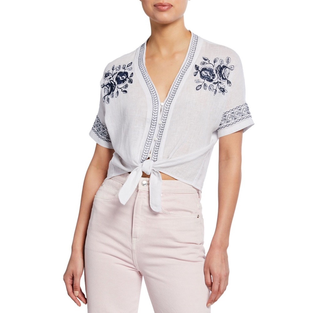 Rails Embroidered Tie Front Top